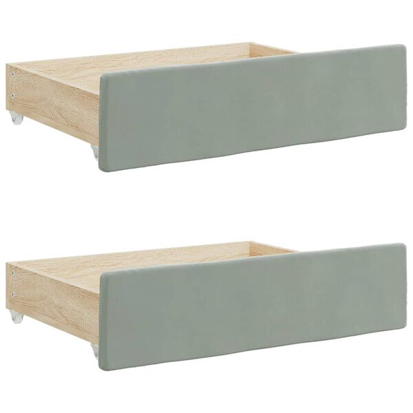 vidaXL Tiroirs de lit 2 pcs gris clair bois d'ingénierie et velours
