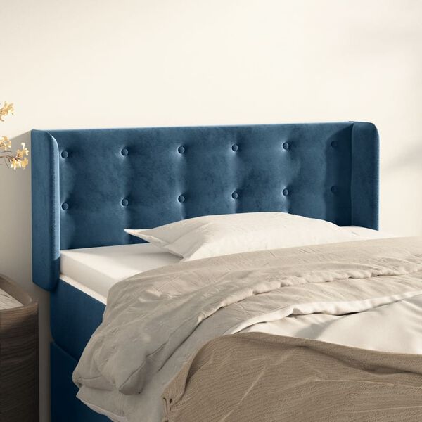 vidaXL T&ecirc;te de lit avec oreilles Bleu fonc&eacute; 93x16x78/88 cm Velours