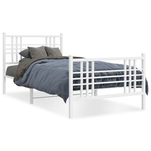 vidaXL Cadre de lit m&eacute;tal sans matelas avec pied de lit blanc 90x190cm