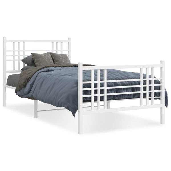 vidaXL Cadre de lit m&eacute;tal sans matelas avec pied de lit blanc 90x190cm