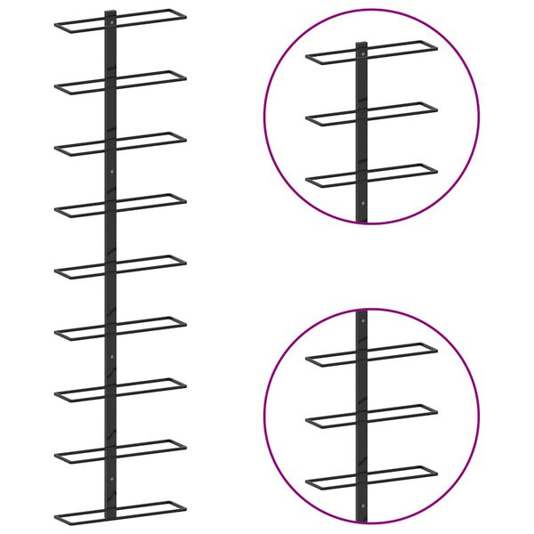 vidaXL Casier à bouteilles mural pour 9 bouteilles Noir Fer