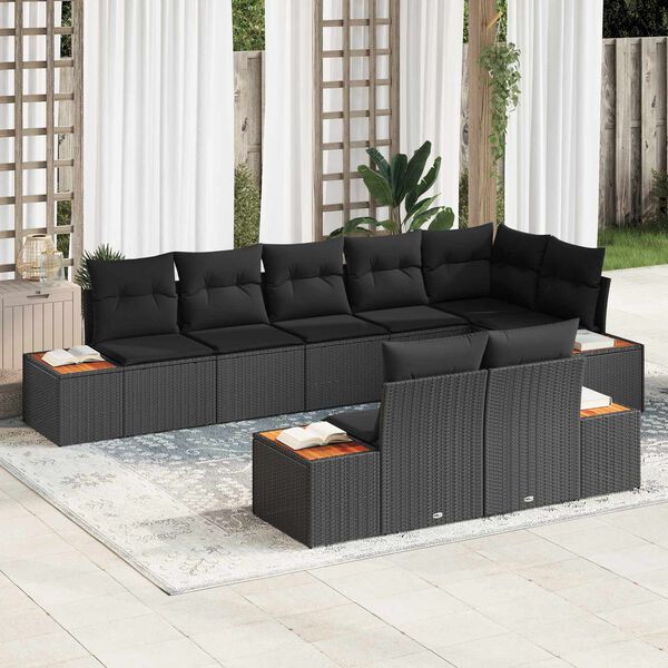vidaXL Ensemble de canap&eacute; de jardin avec coussin 8 pcs Noir Polyrotin