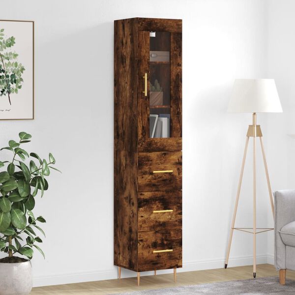 vidaXL Buffet haut Ch&ecirc;ne fum&eacute; 34,5x34x180 cm Bois d'ing&eacute;nierie
