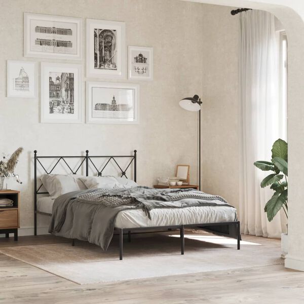 vidaXL Cadre de lit m&eacute;tal sans matelas avec t&ecirc;te de lit noir 120x190cm