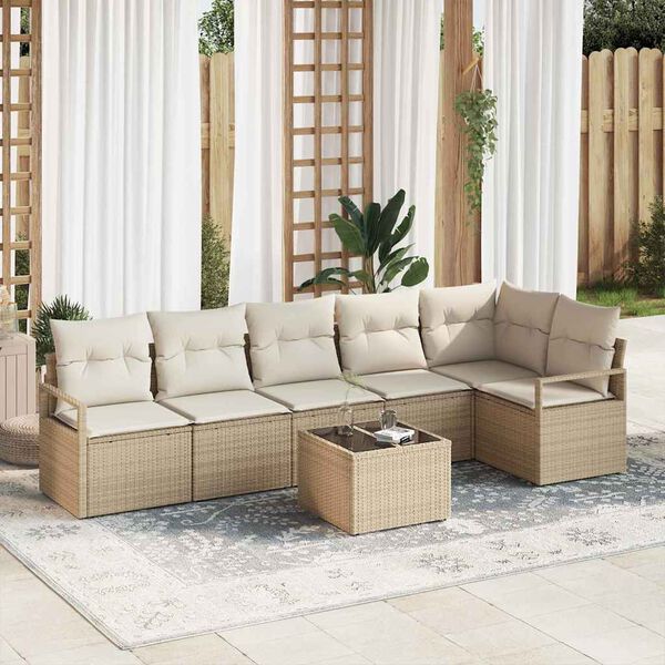 vidaXL Ensemble de canapé de jardin avec coussin 7 pcs Beige et crème