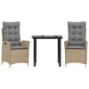 vidaXL Ensemble &agrave; manger de jardin et coussins 3 pcs Beige poly rotin