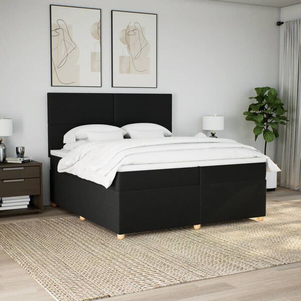 vidaXL Sommier &agrave; lattes de lit avec matelas Noir 200x200 cm Tissu