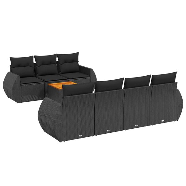 vidaXL Salon de jardin 8 pcs avec coussins noir r&eacute;sine tress&eacute;e