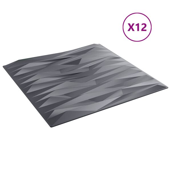 vidaXL Panneaux muraux 12 pcs Gris pierre 50 x 50 cm Mousse XPS
