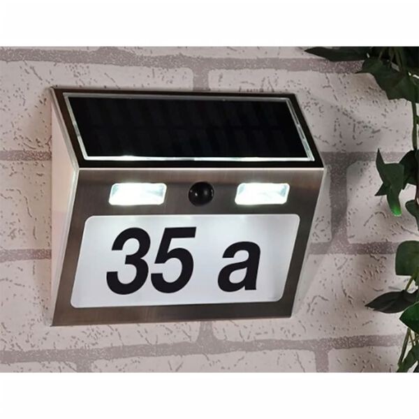HI Num&eacute;ro de maison &eacute;clair&eacute; solaire &agrave; LED Argent&eacute;