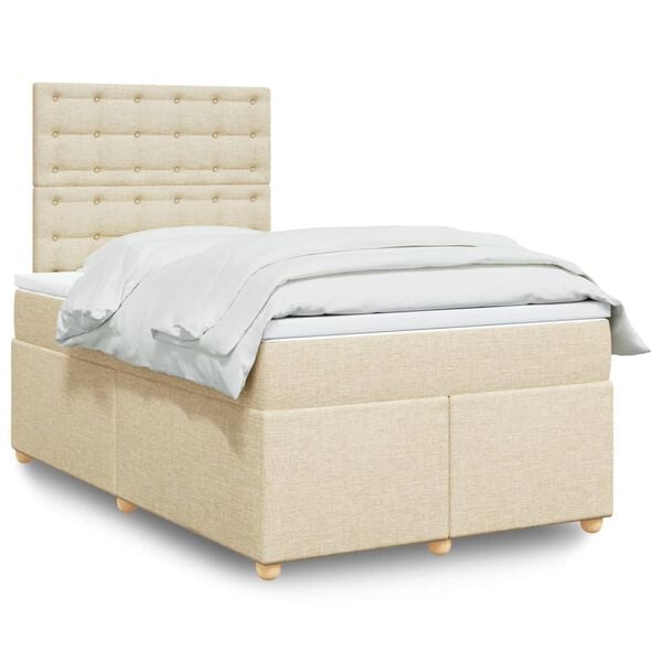 vidaXL Sommier &agrave; lattes de lit avec matelas cr&egrave;me 120x190 cm tissu