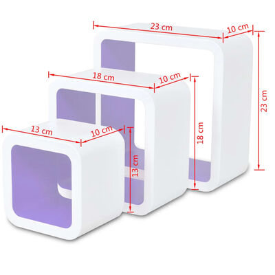 3 Etagères cubes murales en MDF Blanc-Violet pour Livres/DVD
