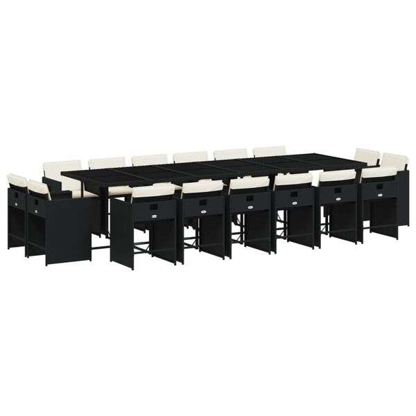vidaXL Ensemble &agrave; manger de jardin 17 pcs coussins noir r&eacute;sine tress&eacute;e