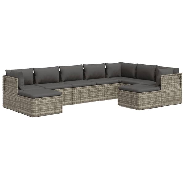 vidaXL Salon de jardin 9 pcs avec coussins Gris R&eacute;sine tress&eacute;e