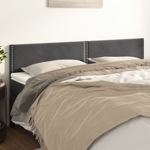 vidaXL T&ecirc;tes de lit 2 pcs Gris fonc&eacute; 90x5x78/88 cm Velours
