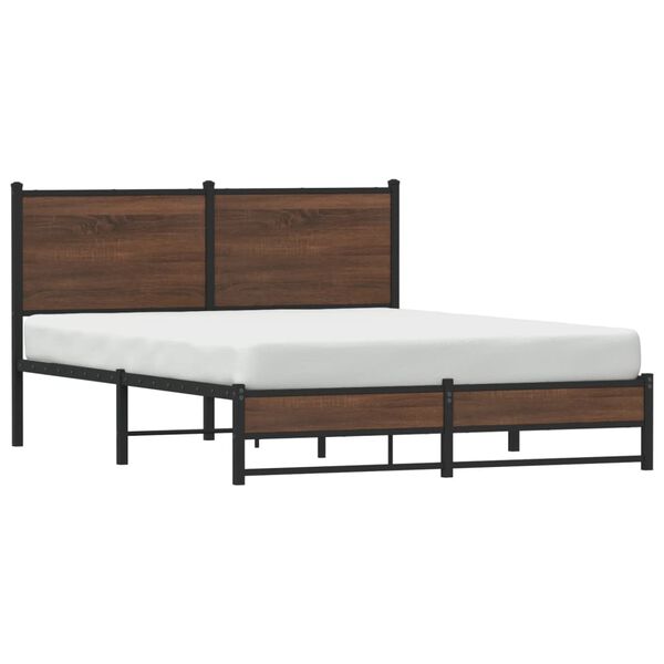 vidaXL Cadre de lit en m&eacute;tal sans matelas ch&ecirc;ne marron 150x200 cm