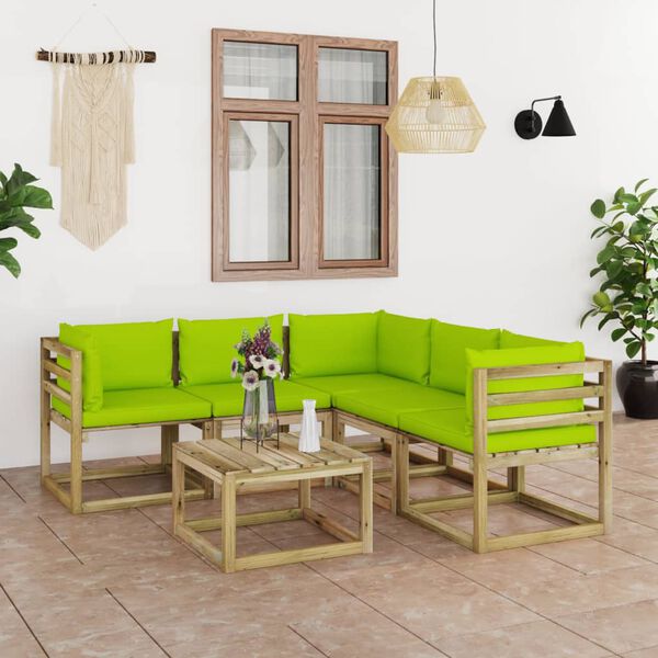 vidaXL Salon de jardin 6 pcs avec coussins vert brillant