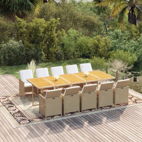 vidaXL Ensemble &agrave; manger de jardin coussins 11pcs R&eacute;sine tress&eacute;e Beige