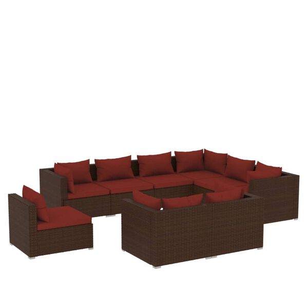 vidaXL Salon de jardin 9 pcs avec coussins R&eacute;sine tress&eacute;e Marron