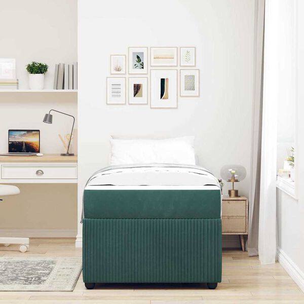 vidaXL Cadre de lit avec matelas Vert foncé 80 x 200 cm tissu