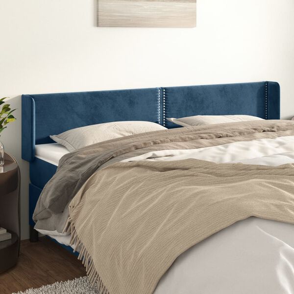 vidaXL T&ecirc;te de lit avec oreilles Bleu fonc&eacute; 203x16x78/88 cm Velours