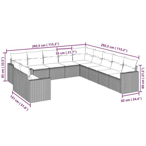 vidaXL Salon de jardin 11 pcs avec coussins gris clair r&eacute;sine tress&eacute;e