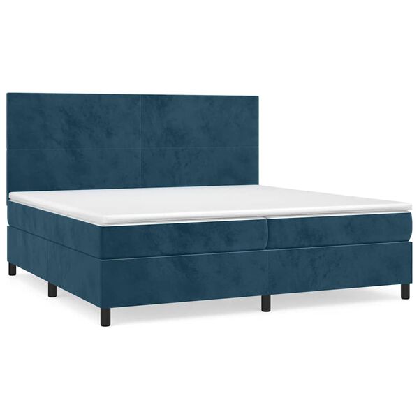 vidaXL Sommier &agrave; lattes de lit et matelas Bleu fonc&eacute; 200x200cm Velours