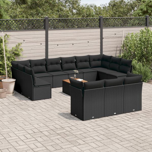 vidaXL Salon de jardin avec coussins 14 pcs noir r&eacute;sine tress&eacute;e