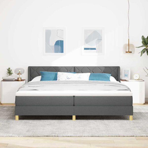 vidaXL Lit &agrave; ressorts avec matelas Gris fonc&eacute; 200 x 200 cm Polyester