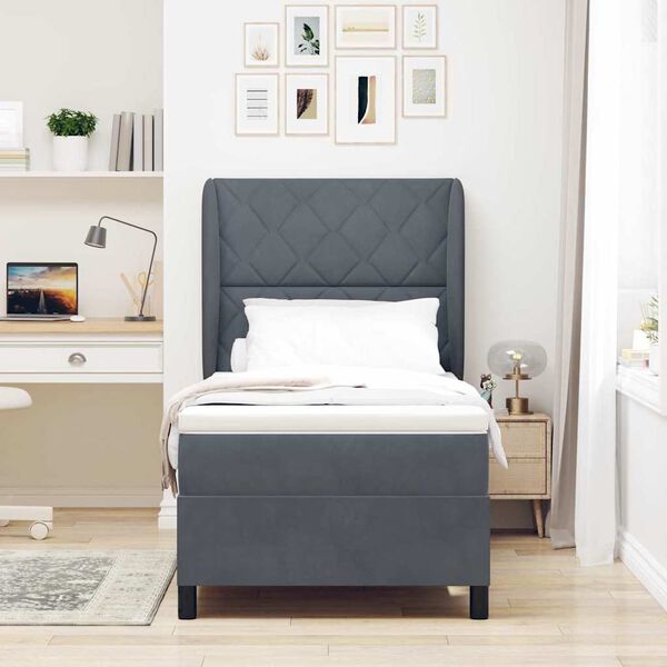 vidaXL Lit &agrave; ressorts avec matelas Gris fonc&eacute; 200 x 100 cm Polyester