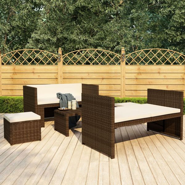vidaXL Salon de jardin 5 pcs avec coussins R&eacute;sine tress&eacute;e Marron