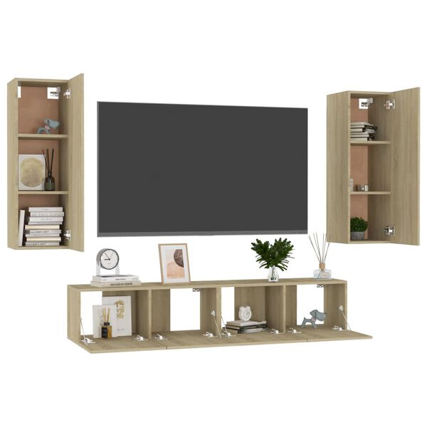 vidaXL Ensemble de meubles TV 4 pcs Chêne sonoma Bois d'ingénierie