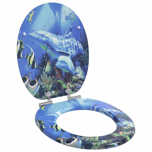 vidaXL Si&egrave;ge de toilette &agrave; fermeture douce Bleu 44 x 38 cm Panneau MDF