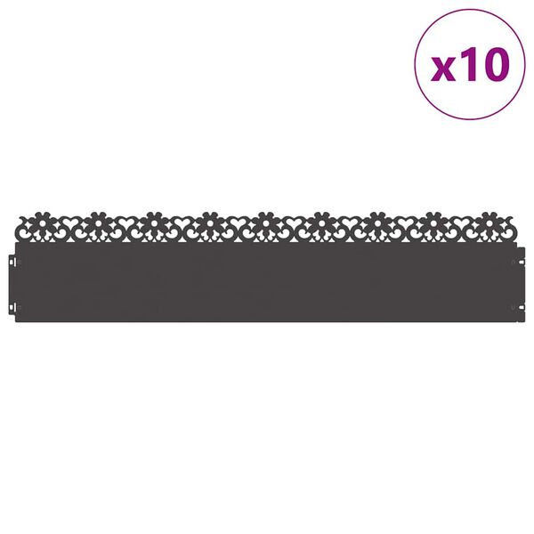 vidaXL Bordures de pelouse 10 pcs Noir 103 x 0,05 x 22 cm Acier