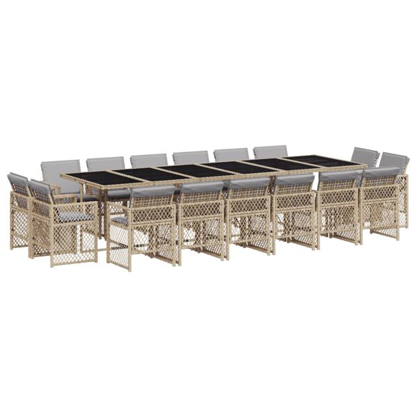 vidaXL Ensemble &agrave; manger de jardin et coussins 17 pcs m&eacute;lange beige