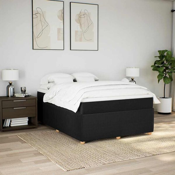 vidaXL Sommier &agrave; lattes de lit avec matelas Noir 140x200 cm Tissu