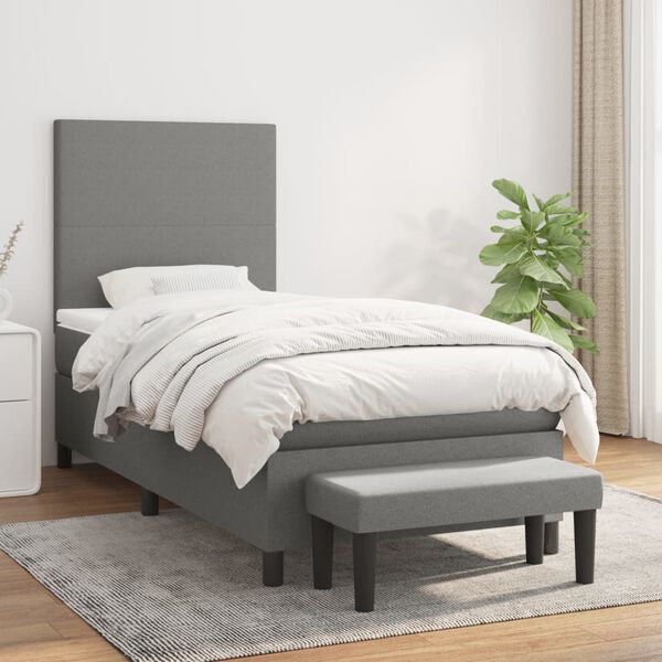 vidaXL Sommier &agrave; lattes de lit avec matelas Gris fonc&eacute; 80x200 cm Tissu