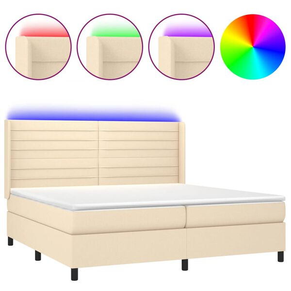 vidaXL Sommier &agrave; lattes de lit matelas et LED Cr&egrave;me 200x200 cm Tissu