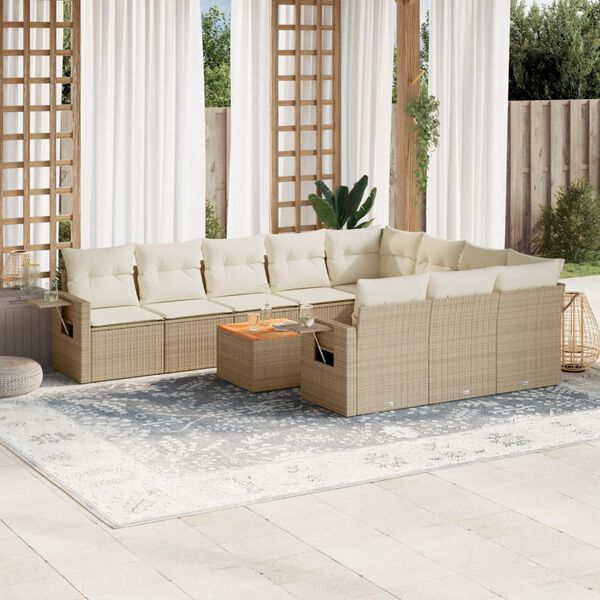 vidaXL Salon de jardin 11 pcs avec coussins beige r&eacute;sine tress&eacute;e