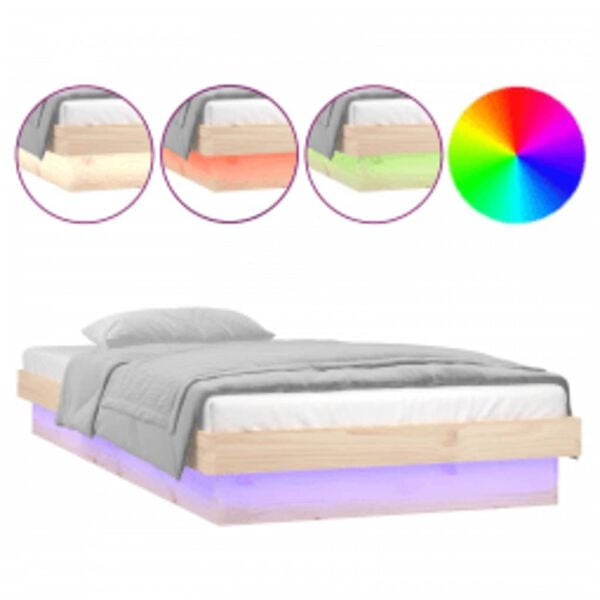 vidaXL Cadre de lit &agrave; LED sans matelas 100x200 cm bois massif