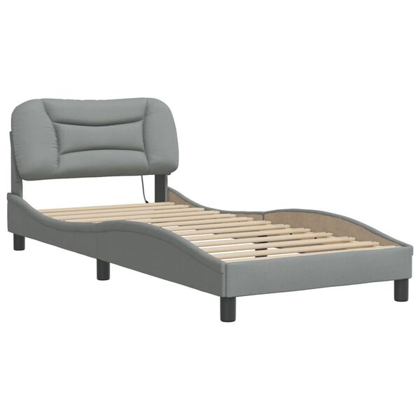 vidaXL Cadre de lit avec LED sans matelas Hvar gris clair 90x200 cm tissu