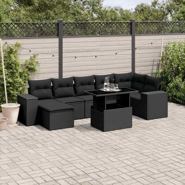 vidaXL Salon de jardin 8 pcs avec coussins noir résine tressée