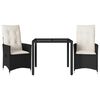 vidaXL Ensemble de bistro 3 pcs avec coussins noir r&eacute;sine tress&eacute;e