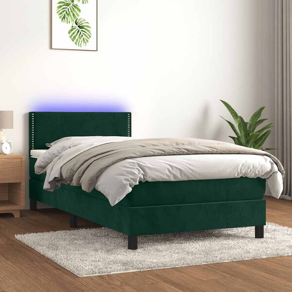 vidaXL Sommier &agrave; lattes de lit avec matelas LED Vert fonc&eacute; 100x200 cm