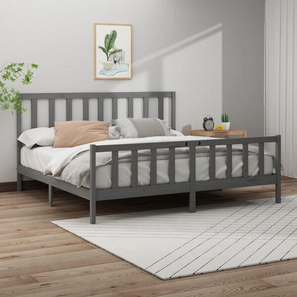 vidaXL Cadre de lit sans matelas gris 200x200 cm bois massif de pin