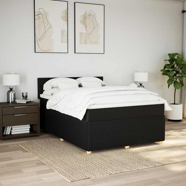 vidaXL Sommier &agrave; lattes de lit avec matelas Noir 140x190 cm Tissu