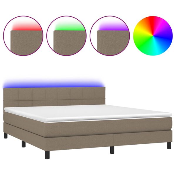 vidaXL Sommier &agrave; lattes de lit avec matelas LED Taupe 160x200 cm Tissu