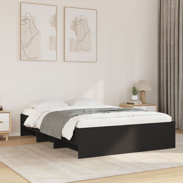 vidaXL Cadre de lit sans matelas noir 135x190 cm bois d'ing&eacute;nierie