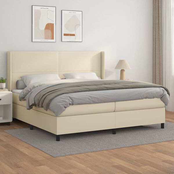 vidaXL Sommier à lattes de lit avec matelas Crème 200x200cm Similicuir
