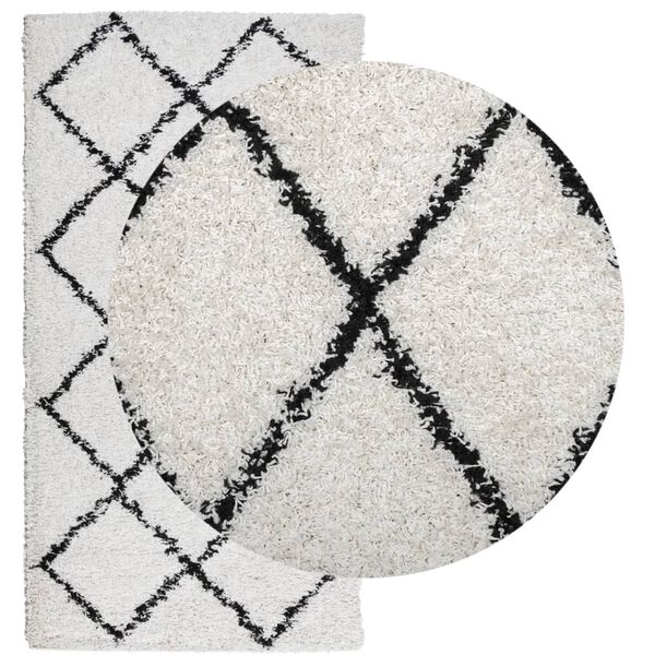 vidaXL Tapis shaggy &agrave; poils longs moderne cr&egrave;me et noir 80x150 cm